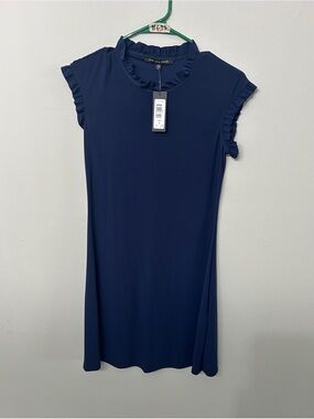 Women’s Nik and Nash Navy Ruffle Sleeve Shift Dress Size Small NWT
